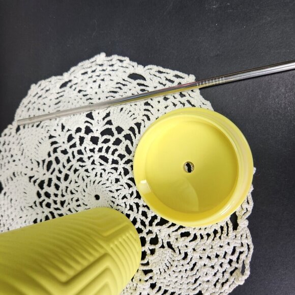 Starbucks Stainless Steel Neon Yellow Geometric Soft Touch 24oz Tumbler 2024 - Picture 8 of 8